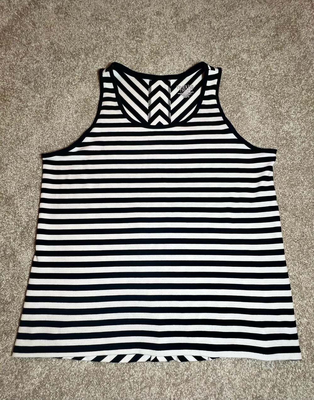 Time and Tru Women's XXL Black and White Striped Split Back Tank Top